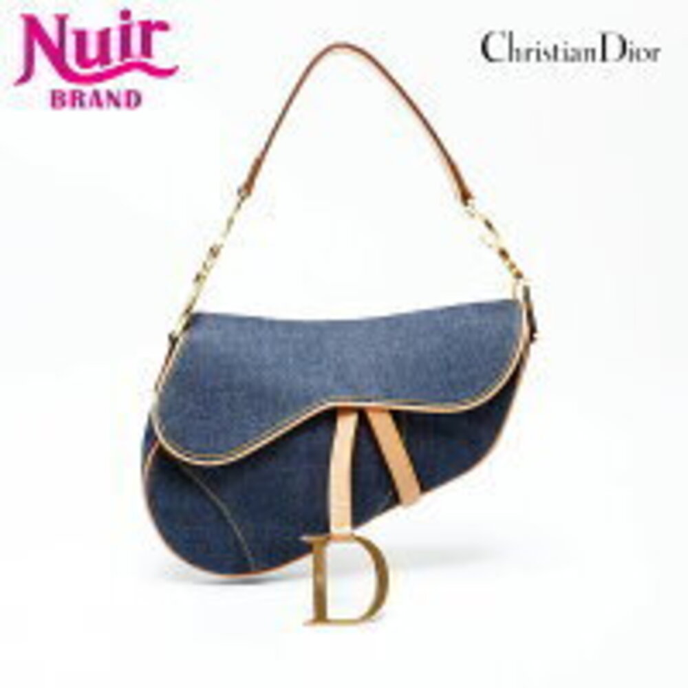 Christian Dior Denim Saddle Bag Shoulder Navy Blue